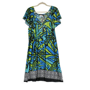 Apt 9 Dress Womens Size 1x Green Black Artsy Abstract Embellished Stretch Boho